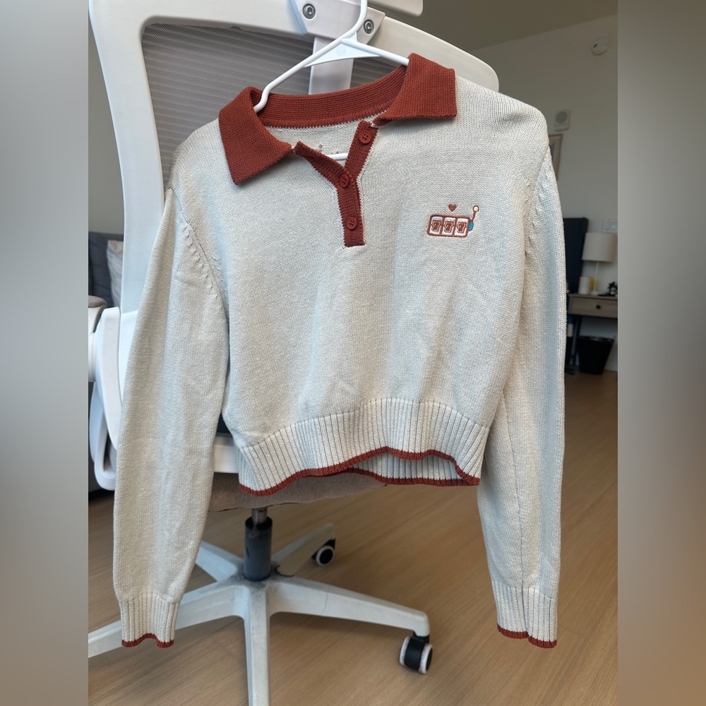 Lucky Draw Cream and Brown Polo Knit Sweater